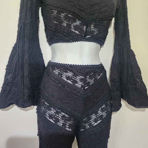 Charo Ruiz Ibiza galit paneled stretch-lace and gauze Black Pants Size Small - Picture 4 of 9